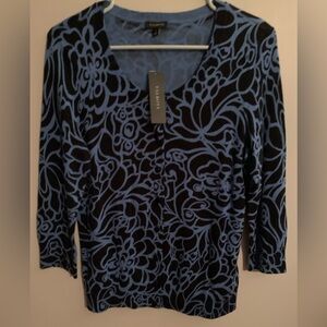 Talbots Women's Blue and Black Floral Cardigan, size Small , NWT